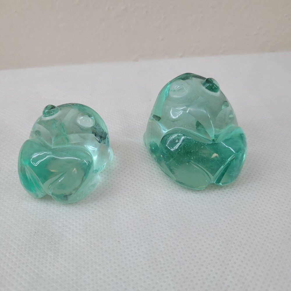 Art Glass Frog Pair - Paperweights or Decor Aqua Blue-Green - Picture 3 of 13